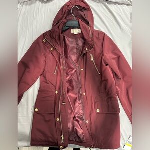 Michael Kors Burgundy Hooded Utility Jacket with Gold-Tone Hardware Size M